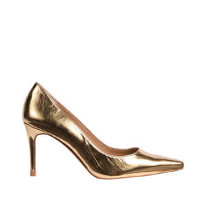 L.K. Bennett Floret Gold Leather Pointed Toe Courts